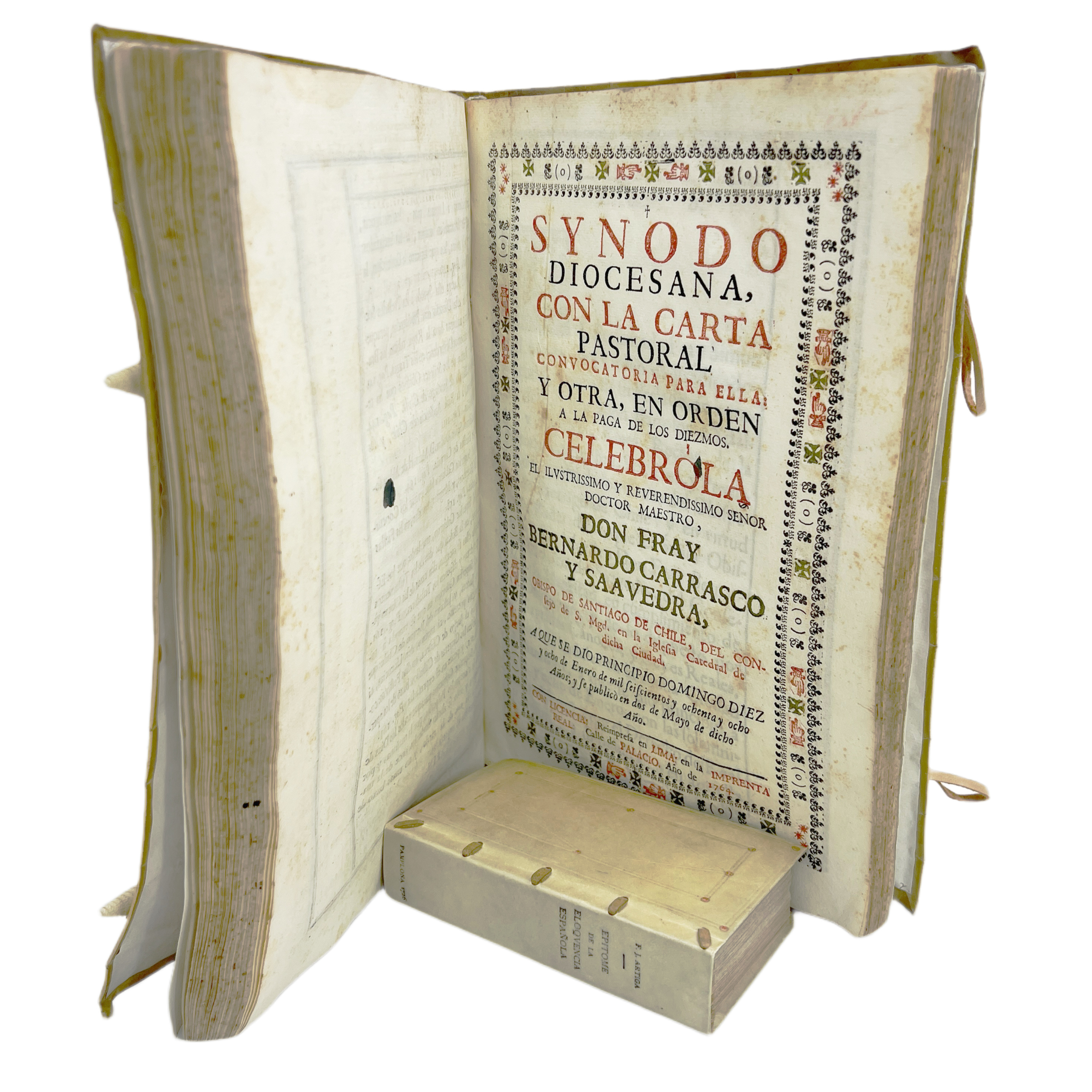 SYNODO DIOCESANA, QUE CELEBRÓ,,,. JUNTO CON SYNODO DIOCESANA, CON LA CARTA PASTORAL CONVOCATORIA PARA ELLA: Y OTRA, EN ORDEN A LA PAGA DE LOS DIEZMOS. CELEBROLA EL... MAESTRO... OBISPO DE SANTIAGO DE CHILE... A QUE SE DIO PRINCIPIO DOMINGO DIEZ Y OCH