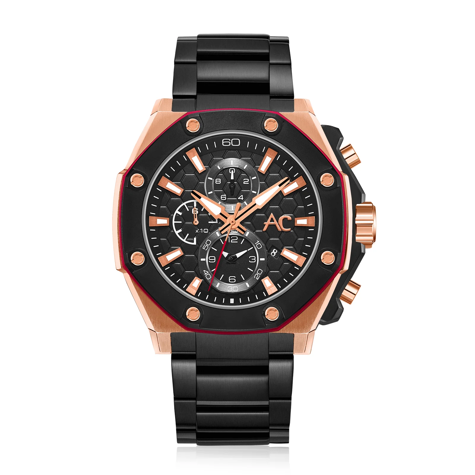 Men's Black & Rose Gold Chronograph Watch 9601MCBBRBA