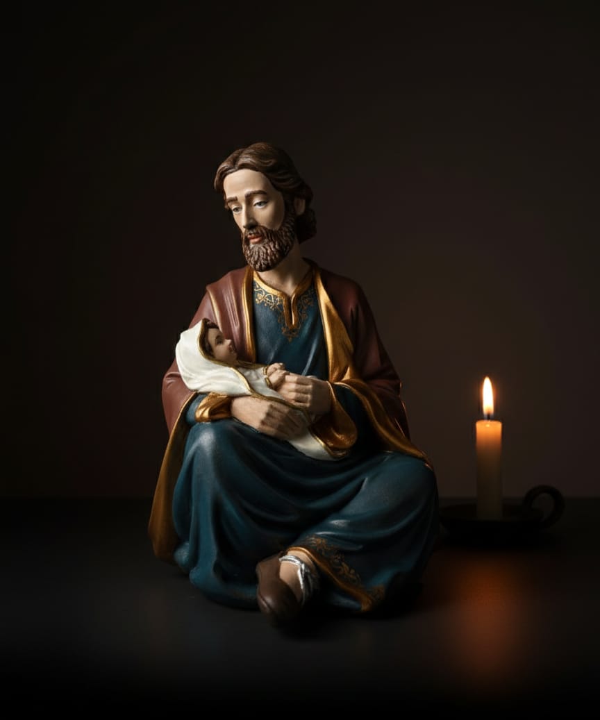 Imagem de São José com o menino Jesus nos braços, gesso, 20cm