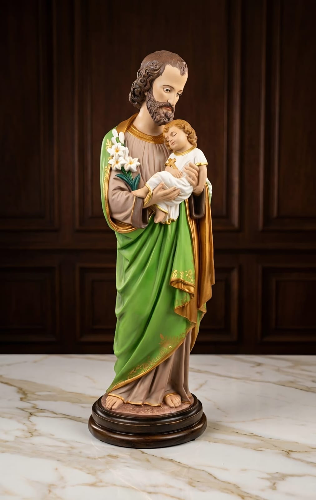 Imagem clássica de São José com o Menino Jesus, gesso, 43cm