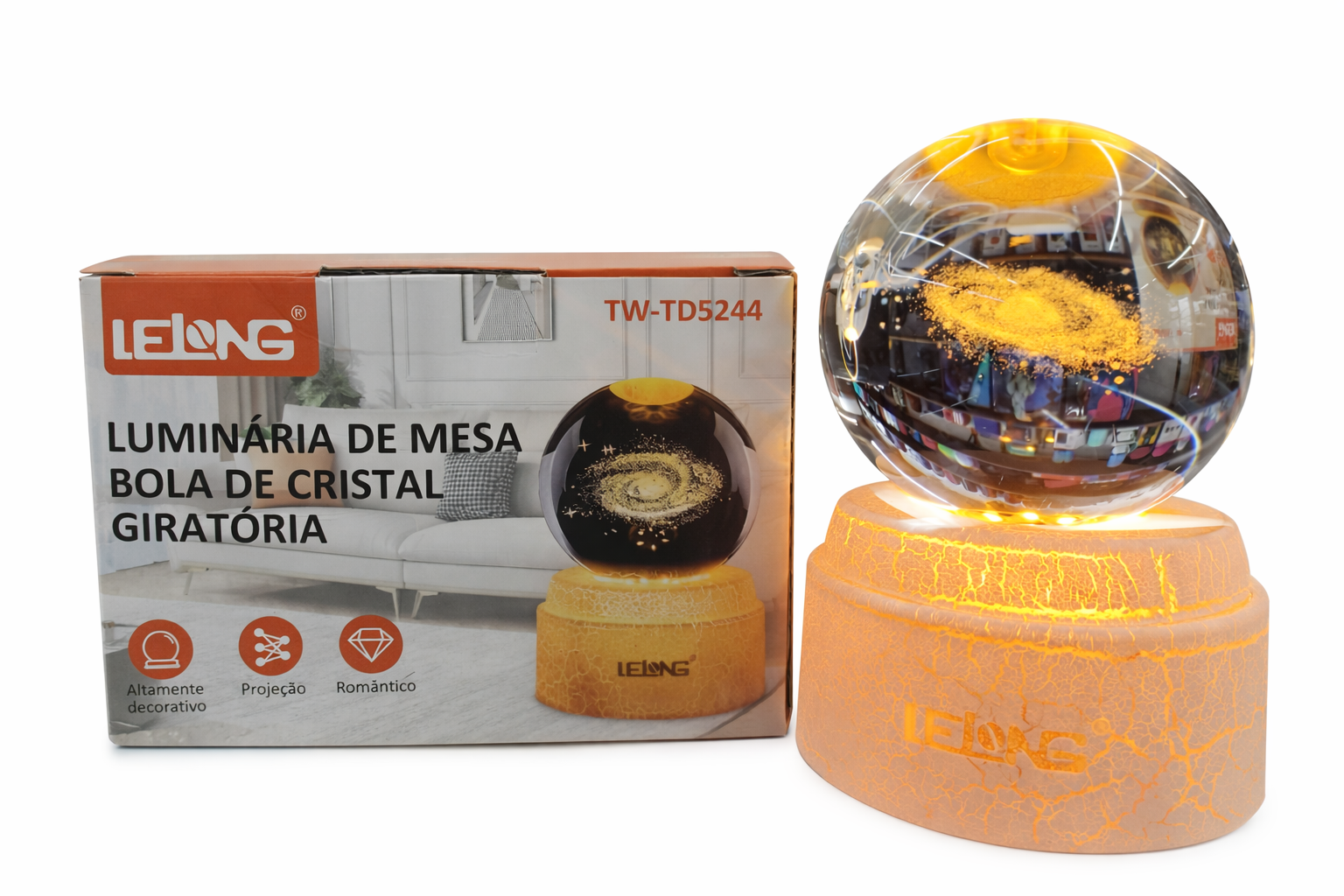 Lámpara de Mesa Bola de Cristal Giratoria