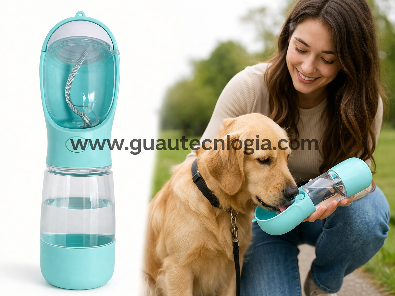 Botella de Agua y Alimento para los Peluditos