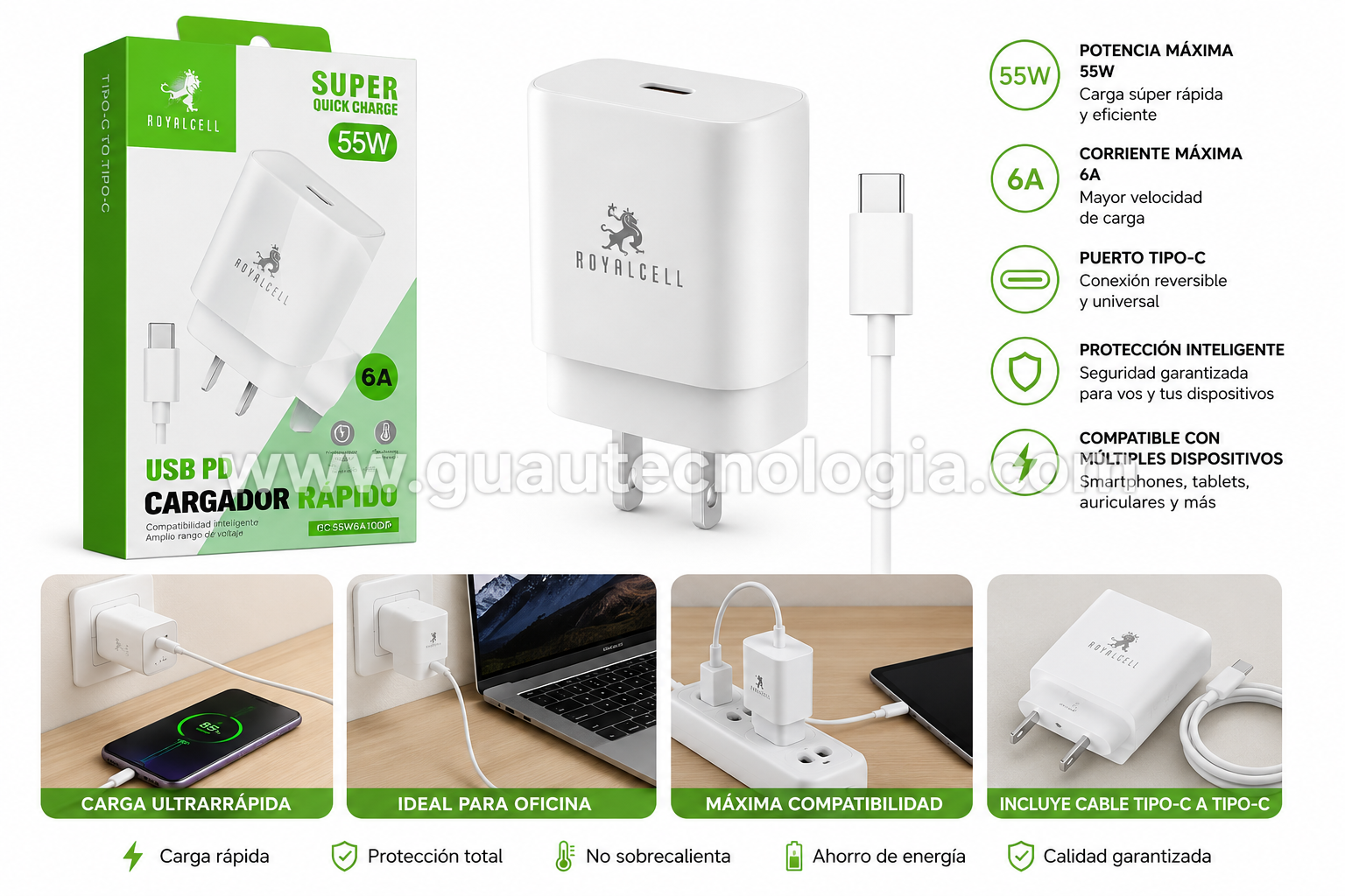 Cargador Rápido USB PD 55W