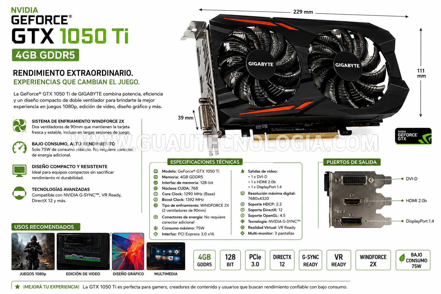Placa de Video GTX 1050 Ti 4GB