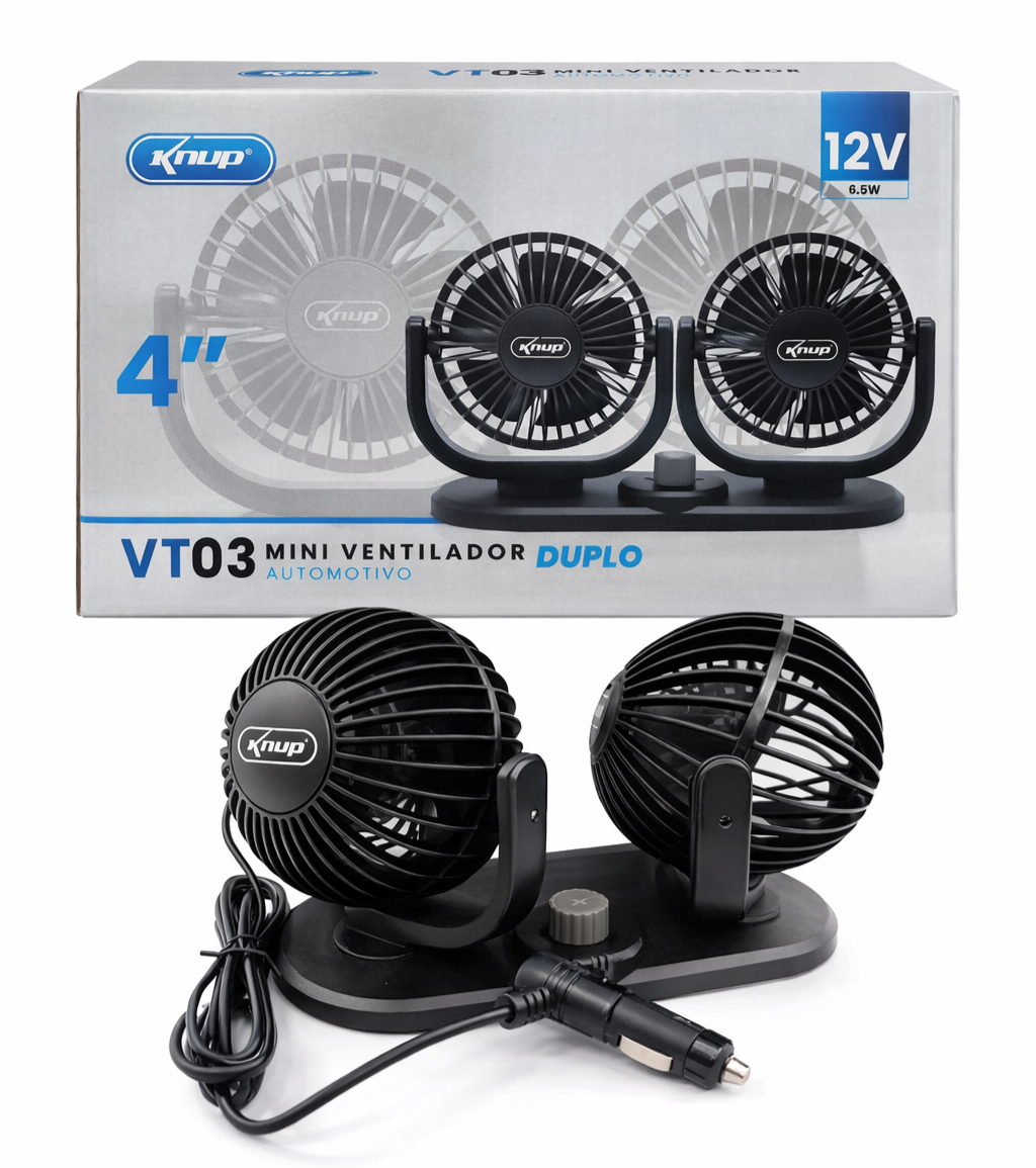 Mini Ventilador Doble Automotriz Knup VT03