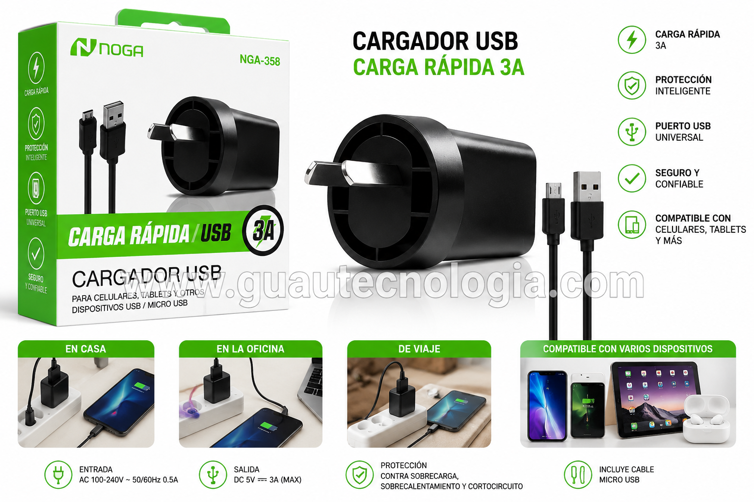 Cargador Micro USB  Noga 3A