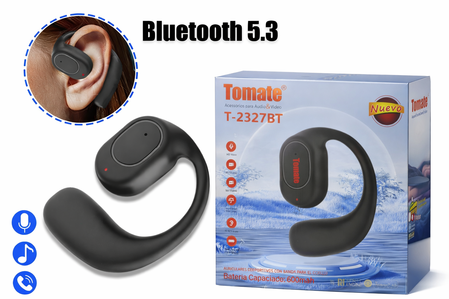 Auricular Bluetooth 5.3 Tomate T-2327BT
