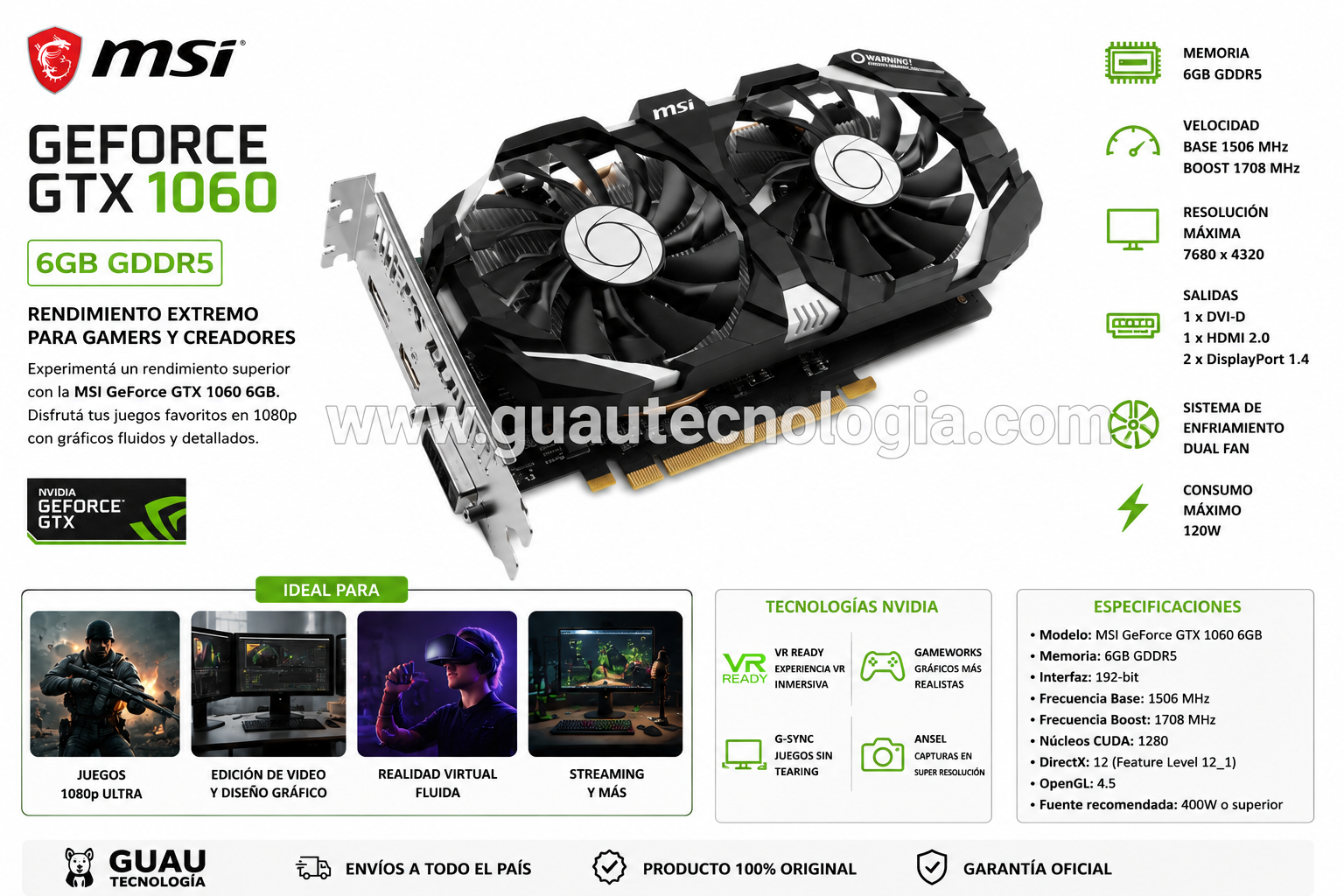 Placa de Video MSI GeForce GTX 1060 6GB