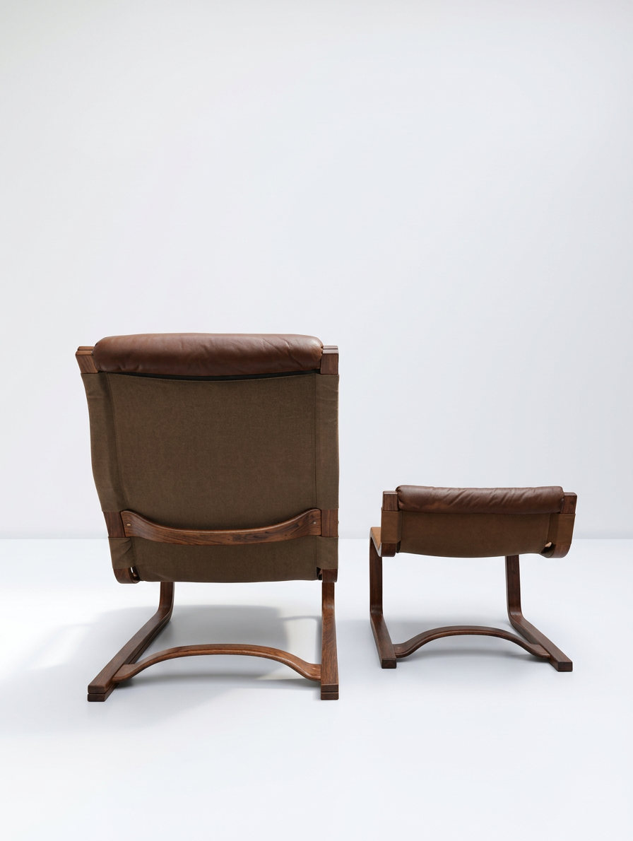 Esko Pajamies for Asko ‘Koivutaru’ Brown Leather  LoungeChair & Ottoman, 1970s