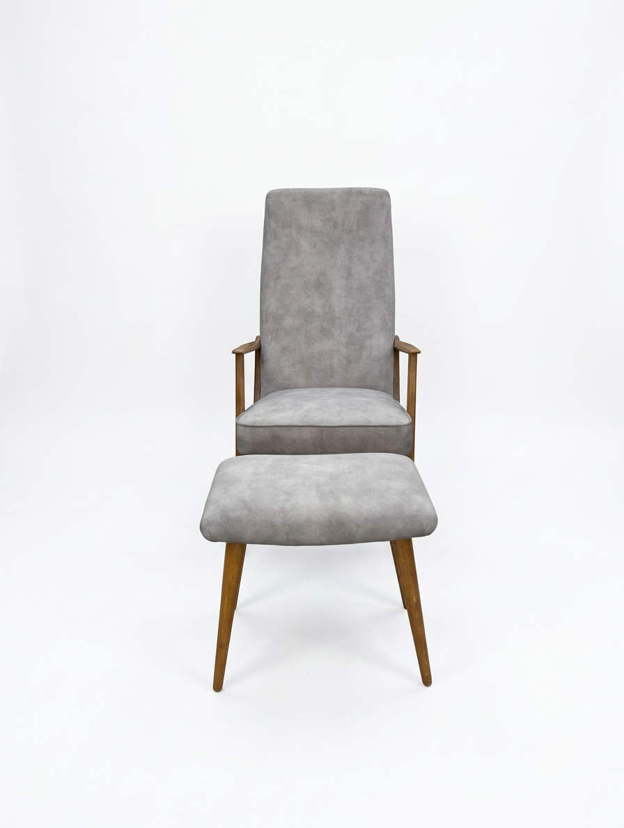 Mid‑Century Swedish High‑Back Lounge Chair & Footstool, Newly Reupholstered