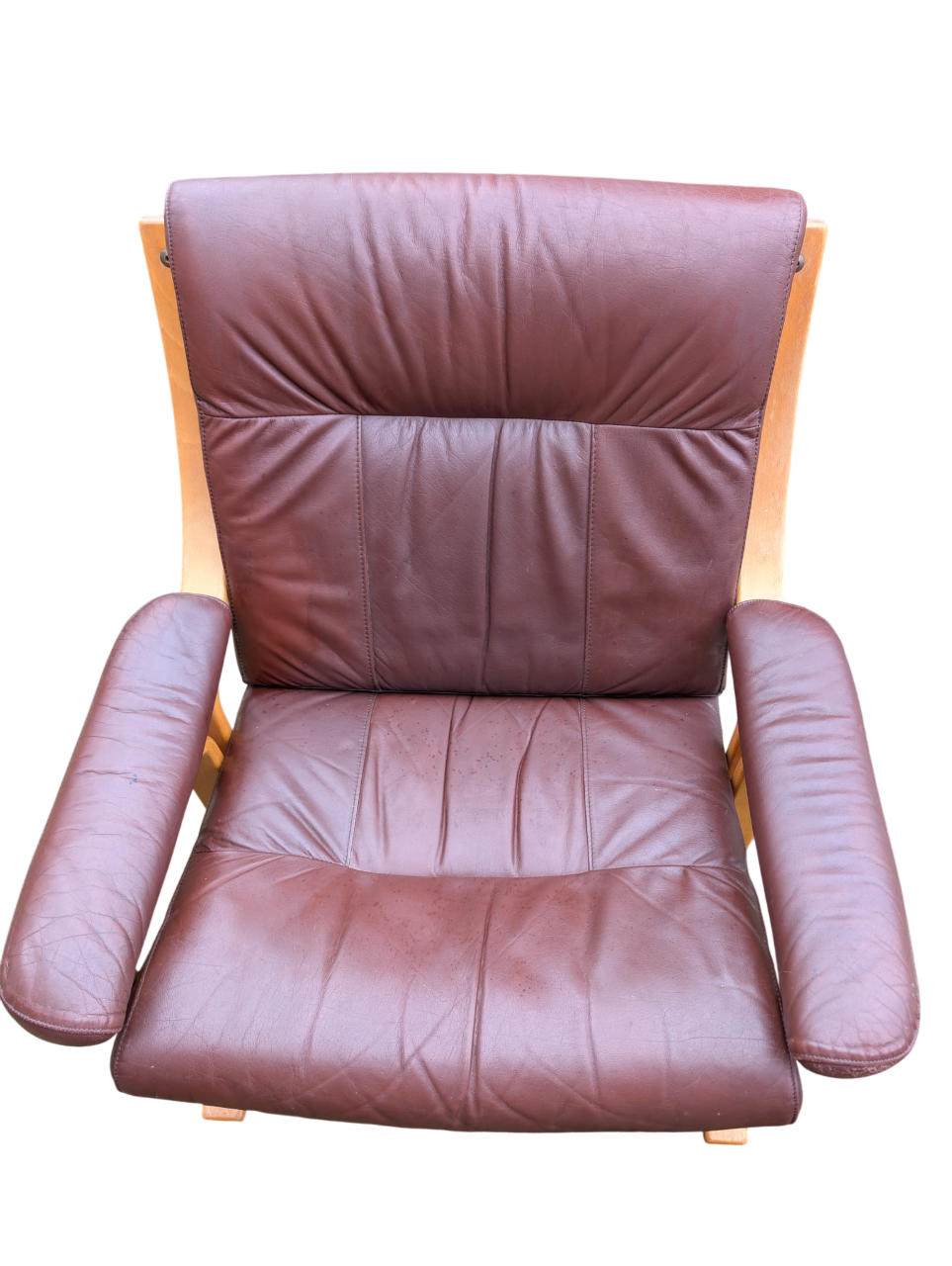 Scandi Brown Leather Beech Lounge Chair, Style of Ingmar Relling Free Delivery