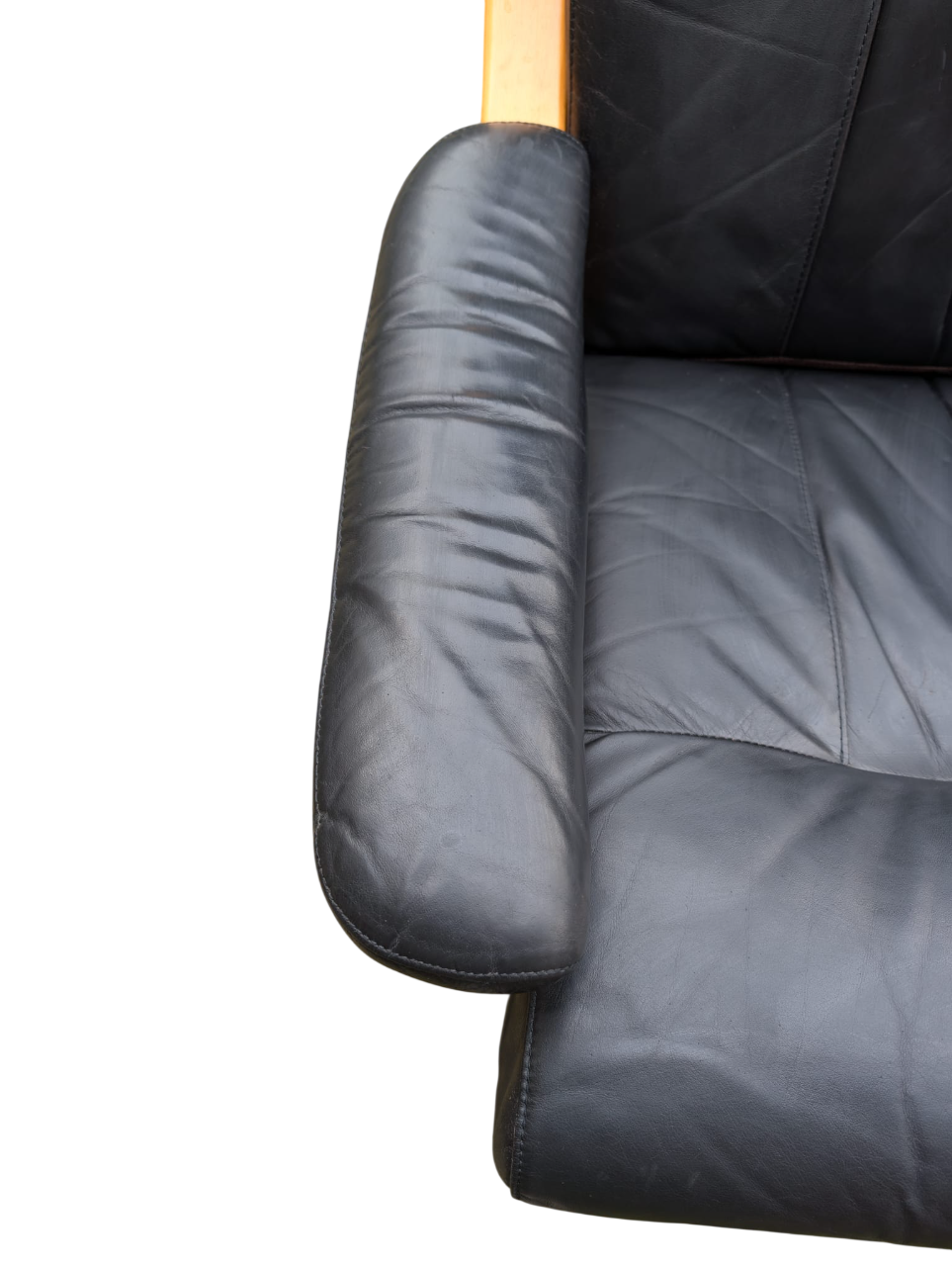 Scandi Black Leather Beech Lounge Chair, Style of Ingmar Relling Free Delivery