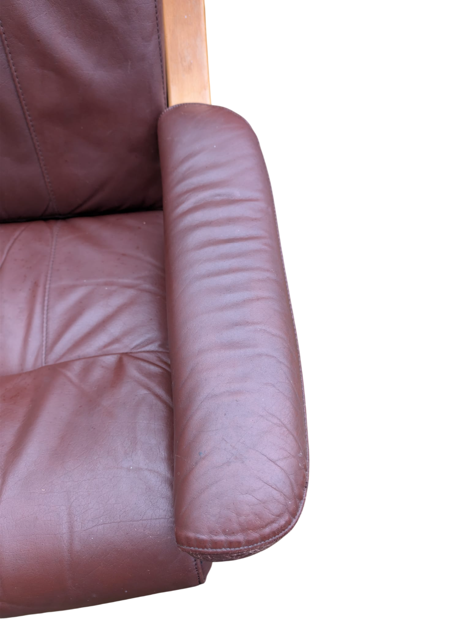 Scandi Brown Leather Beech Lounge Chair, Style of Ingmar Relling Free Delivery