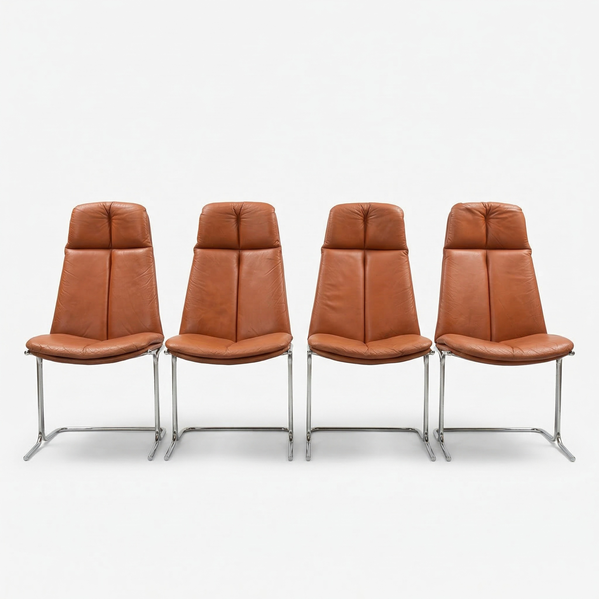 Set of 4 Pieff Tim Bates Eleganza Dining/Desk Chairs, 1970s, Tan Leather MCM