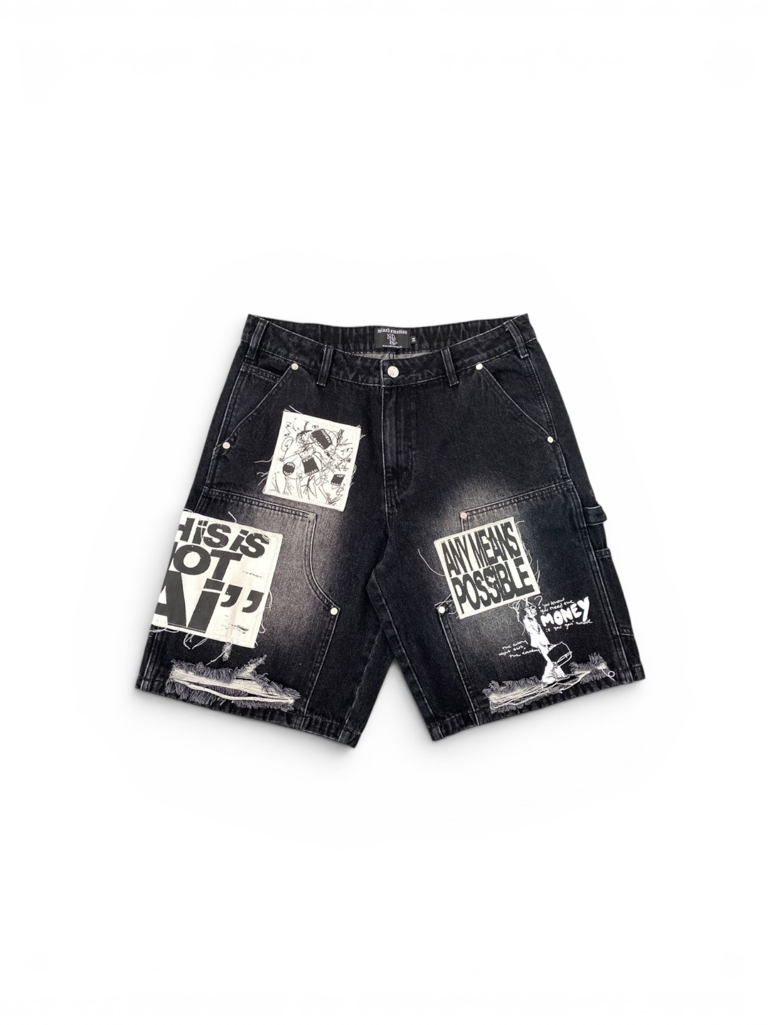 Black “AI” Denim shorts