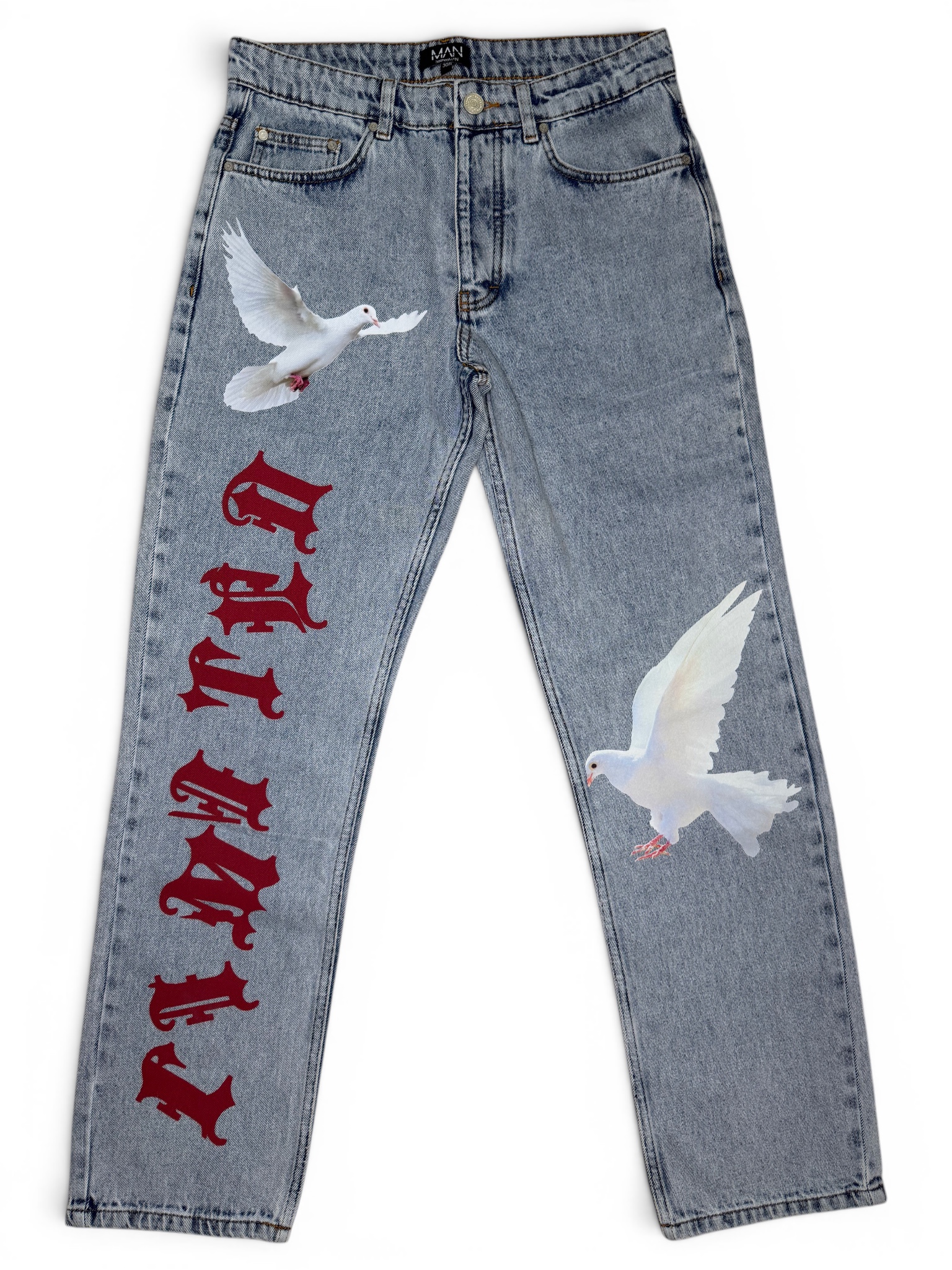 Jeans de corte recto con palomas