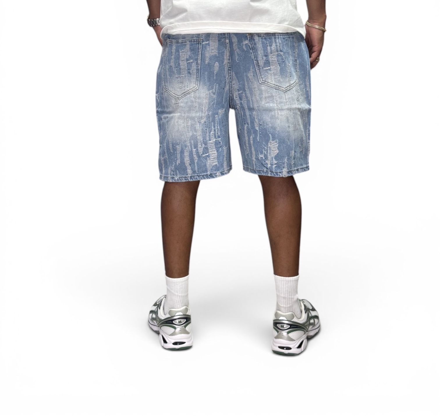 Bermuda Denim Relaxed All Over Distressed