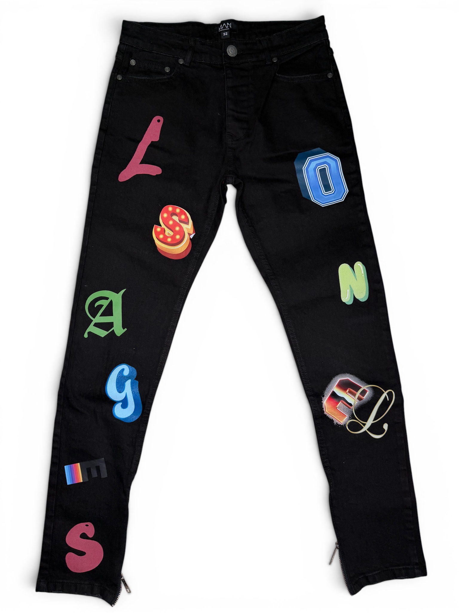 Pantalones vaqueros negros con letras