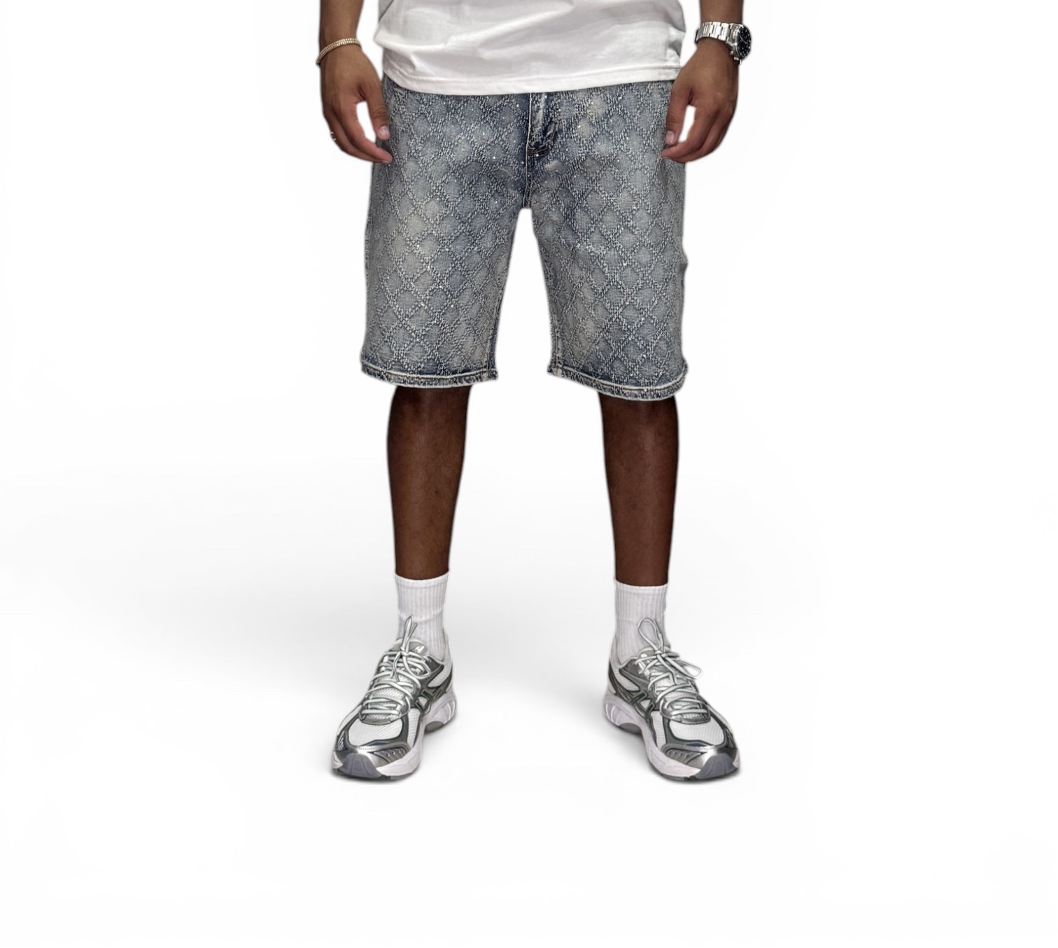 Bermuda Denim I Be Jeweled Relaxed  (Azul)