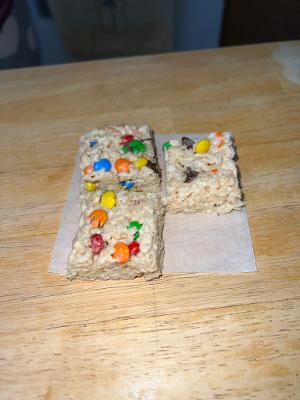 Homemade Rice Krispies Treat Bites with Mini M&M's