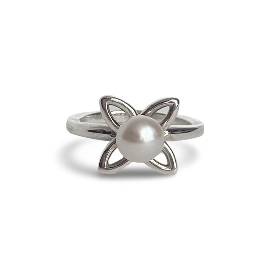 Anillo Flor Perla Plata