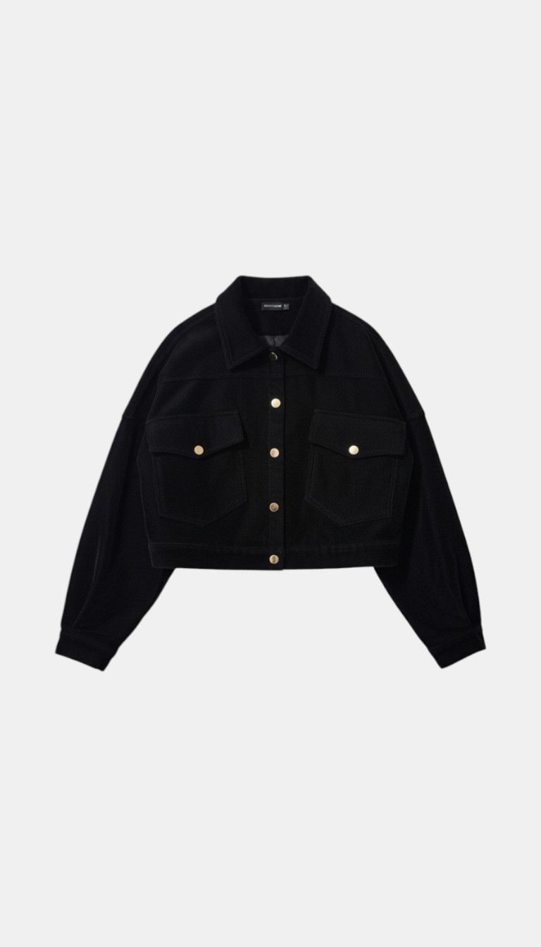 Pretty Little Thing Black Cropped Corduroy Jacket - Size 12