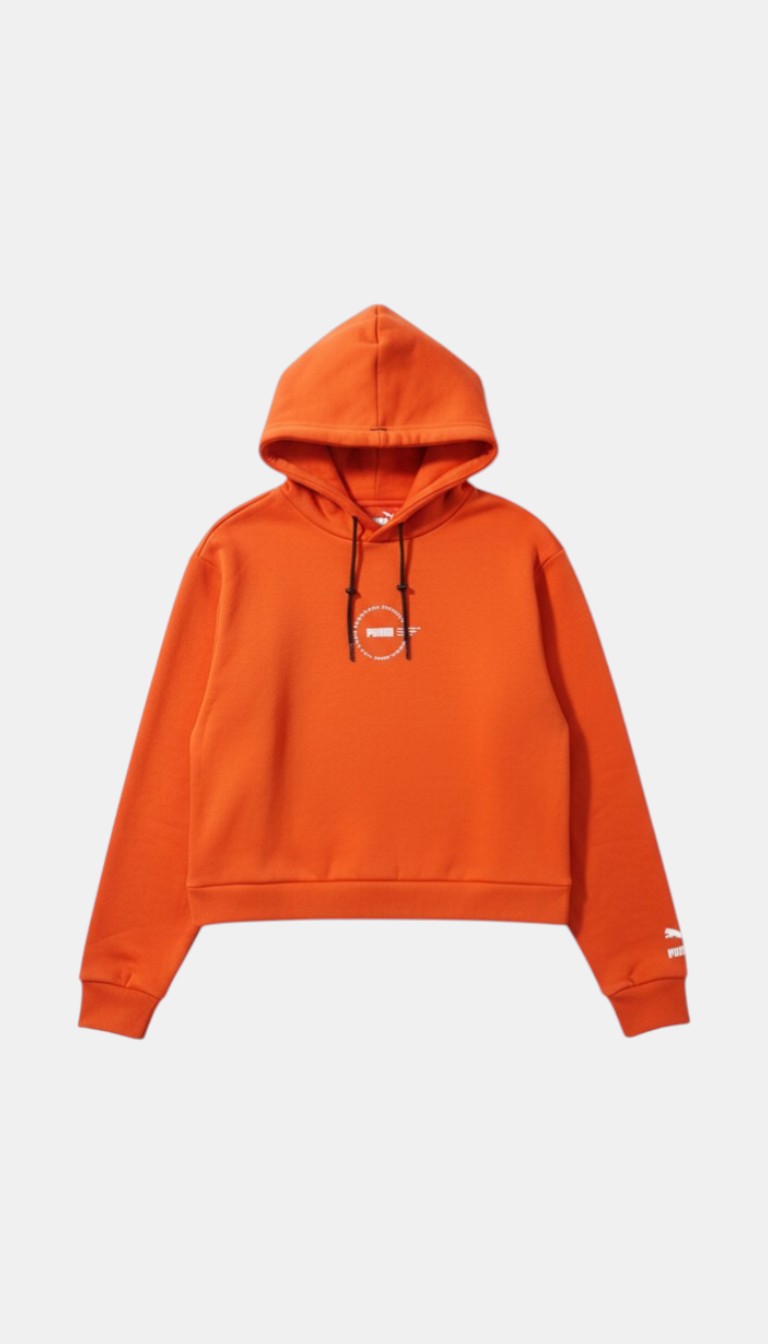 Puma Orange Cropped Hoodie - Size XS