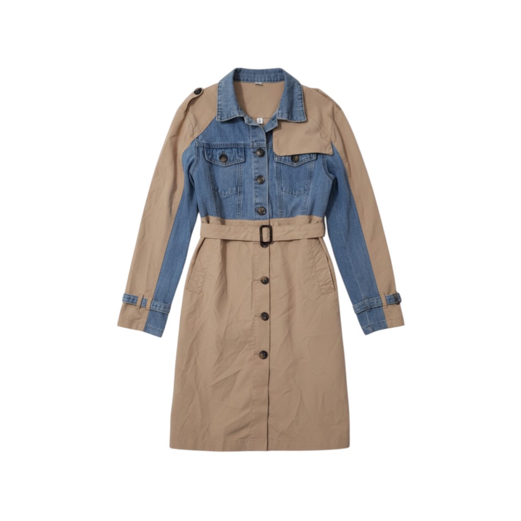 Pre-Loved Denim & Khaki Trench Coat - Size L