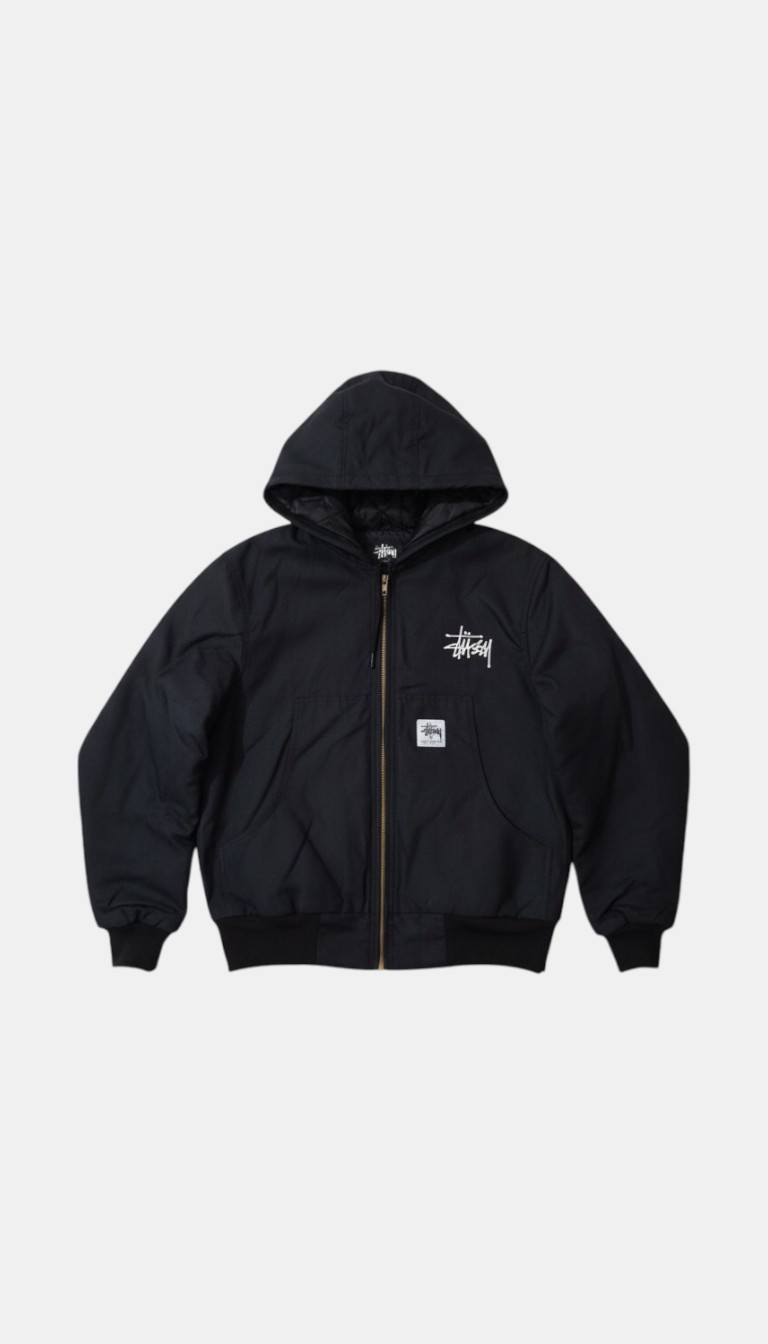 Gents New Stussy  Quilted Canvas Black Hooded Jacket Size S