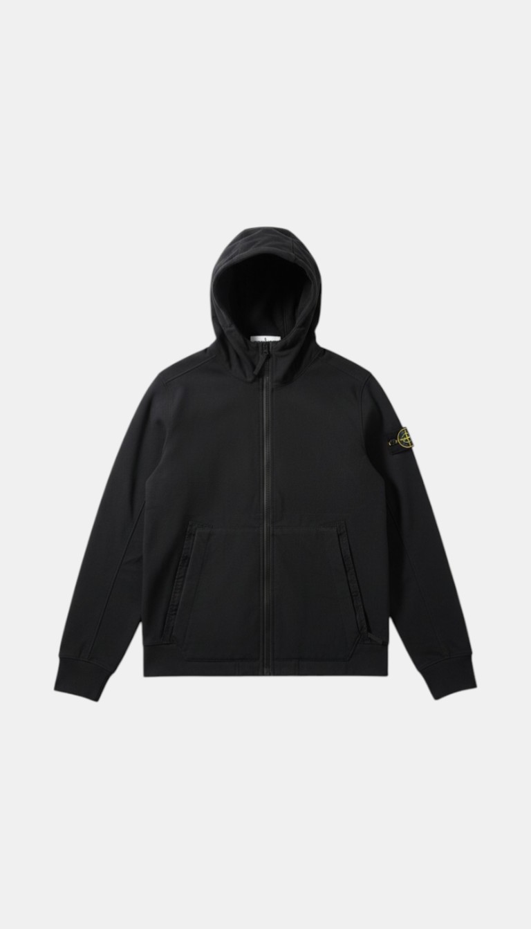 Pre-loved Stone Island Soft Shell Black Zip-Up Hoodie - Size M