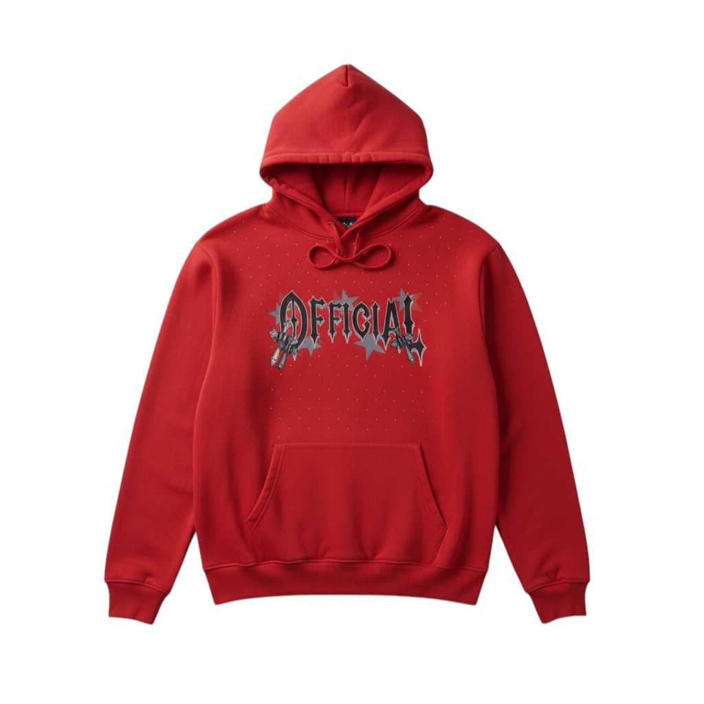 Pre-loved Boohoo Man Red 'Official' Studded Hoodie -Size L