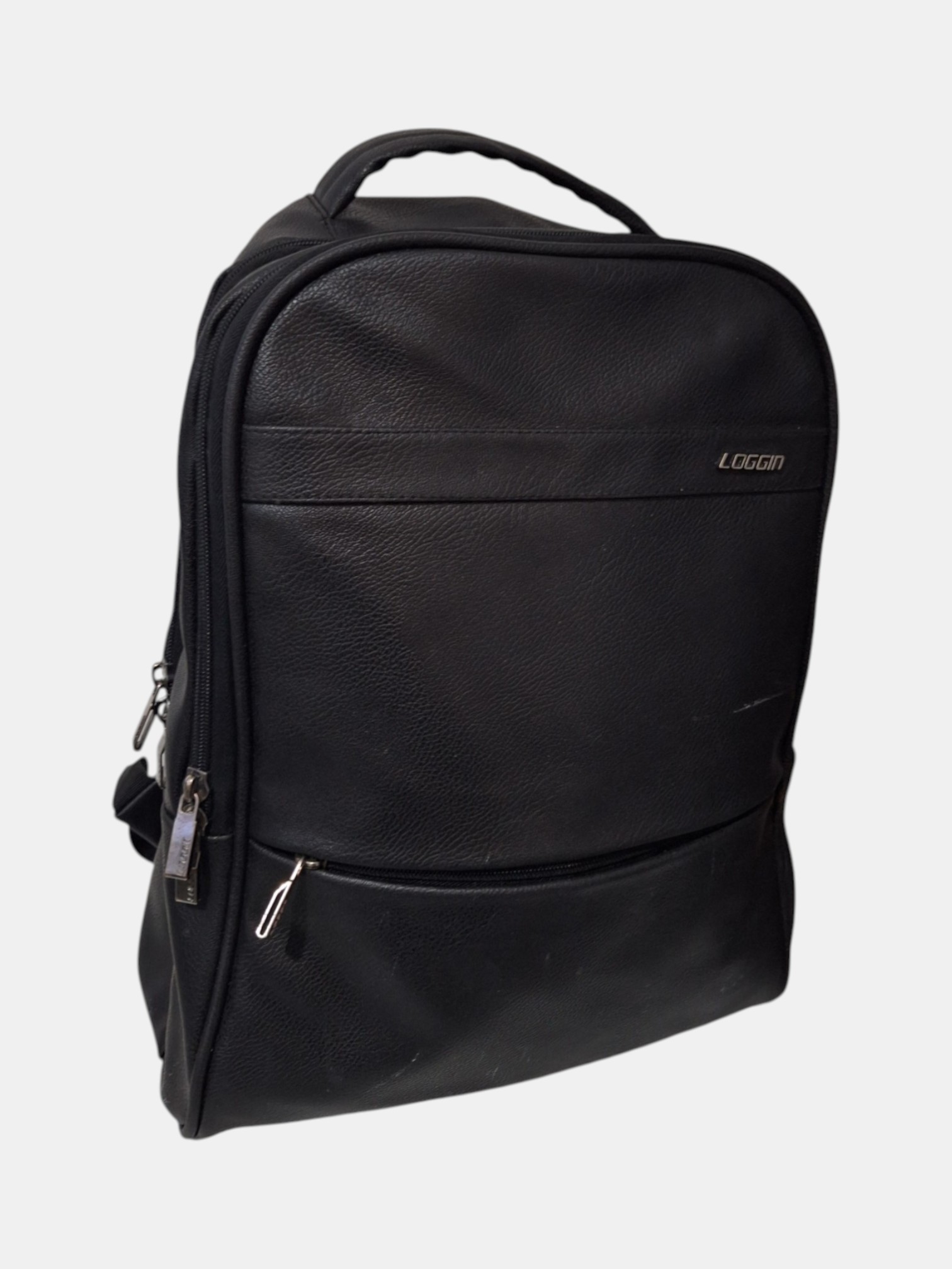 Loggin Black Leather Backpack