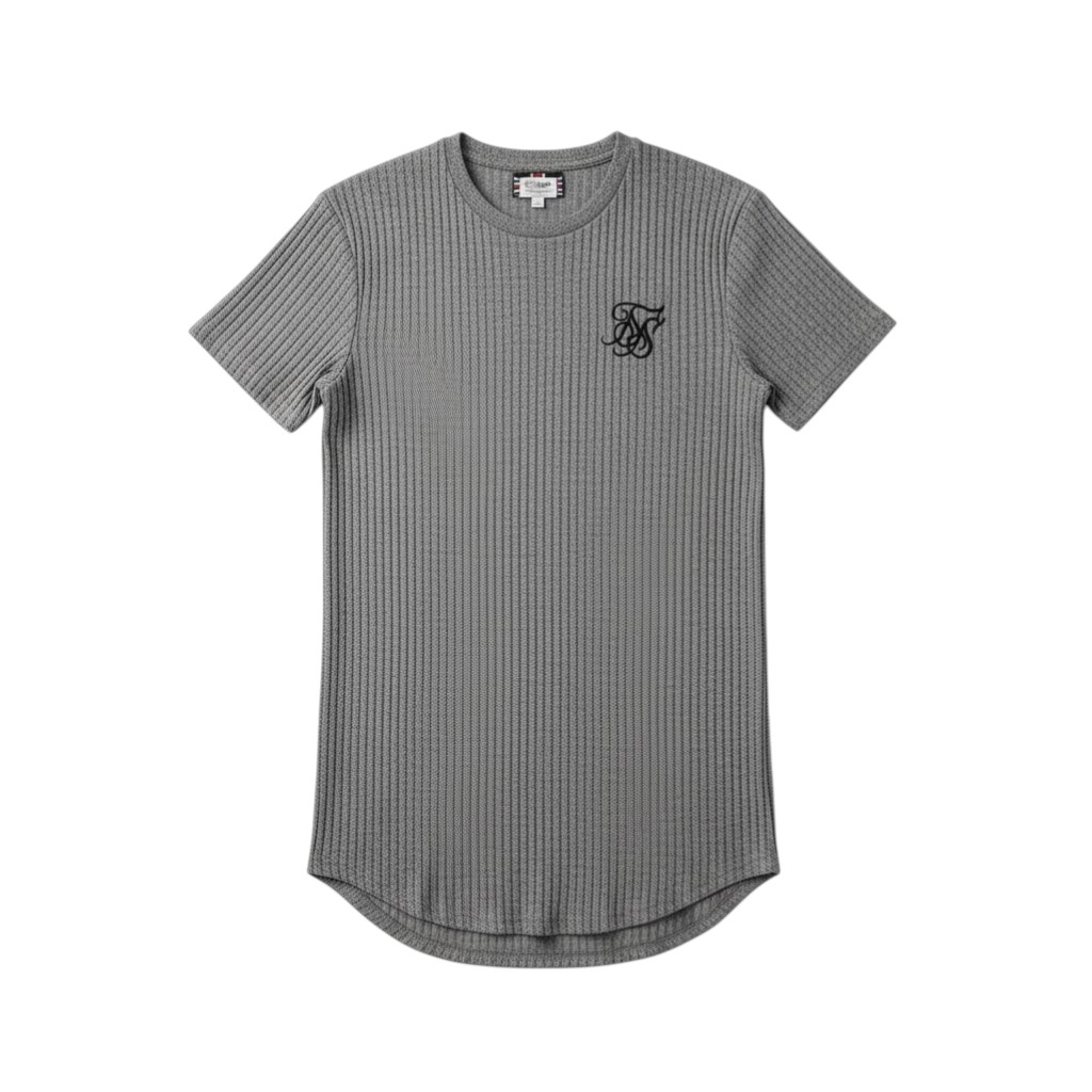 Siksilk Grey Ribbed Short Sleeve T-Shirt - Size L