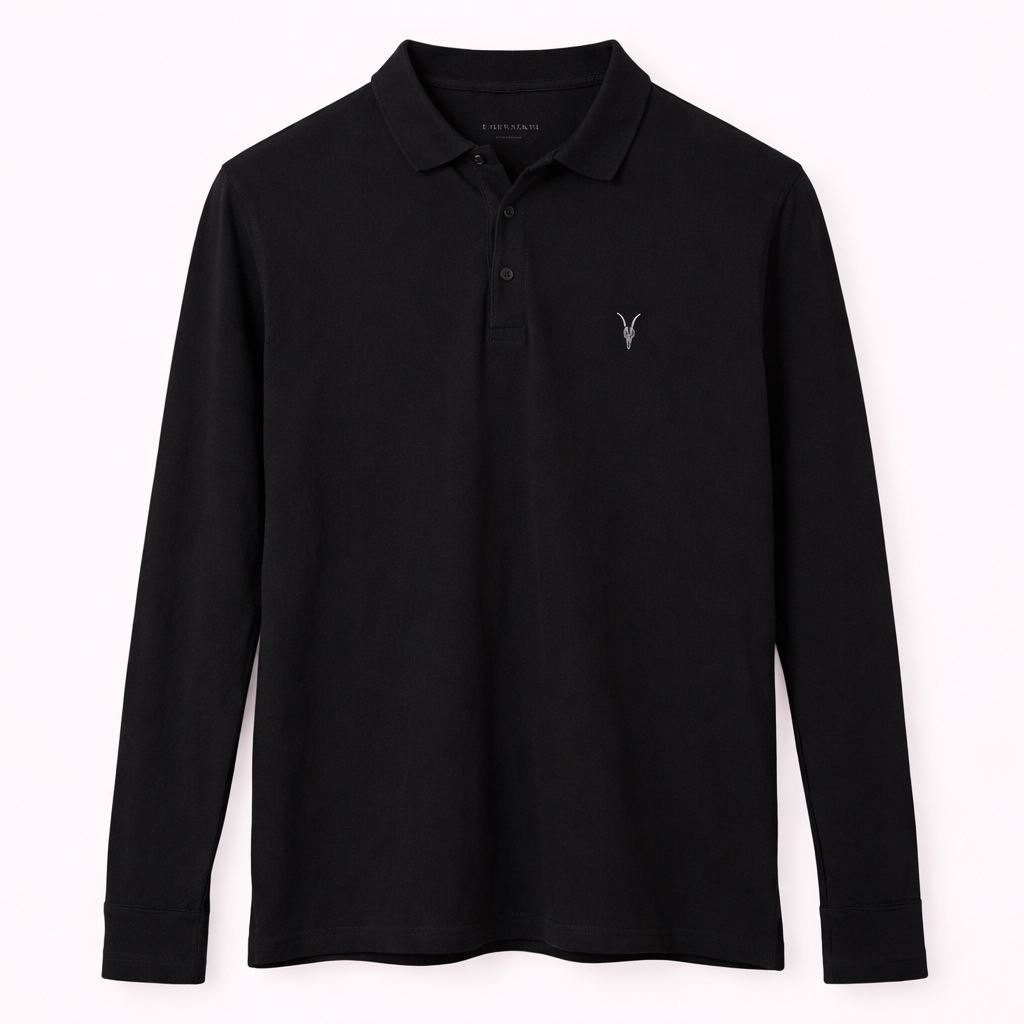 Pre-loved Allsaints Classic Black Long Sleeve Polo Shirt - S