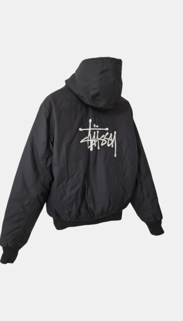 Gents New Stussy  Quilted Canvas Black Hooded Jacket Size S