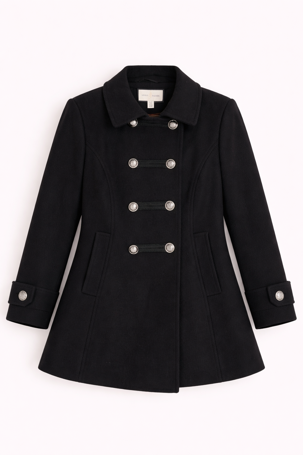 Pre-loved Love & Roses Classic Black Wool Coat - UK12