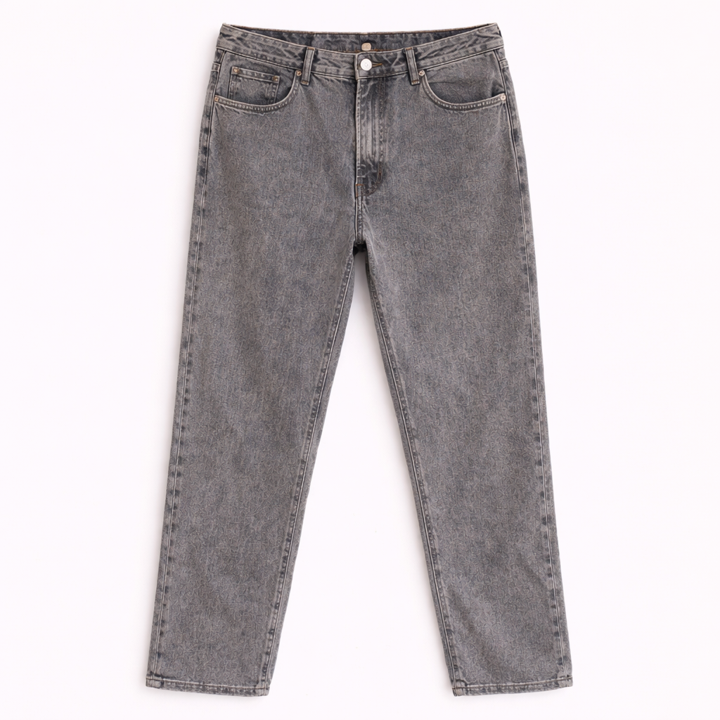 Grey Denim Jeans with Pink Bow Embroidery - 13years