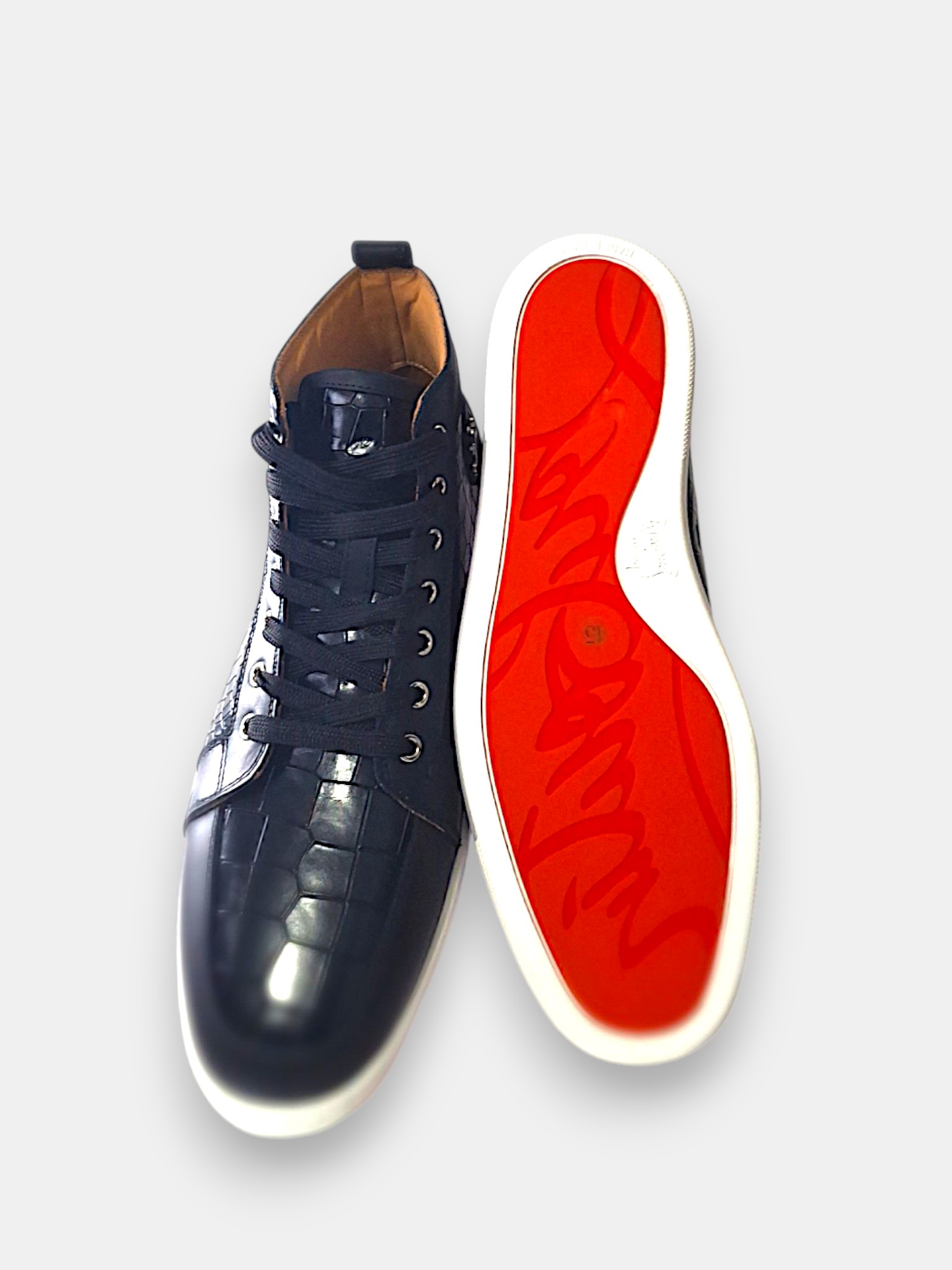 New Christian Louboutin Paris Boots, 45 Black Croc-Effect 