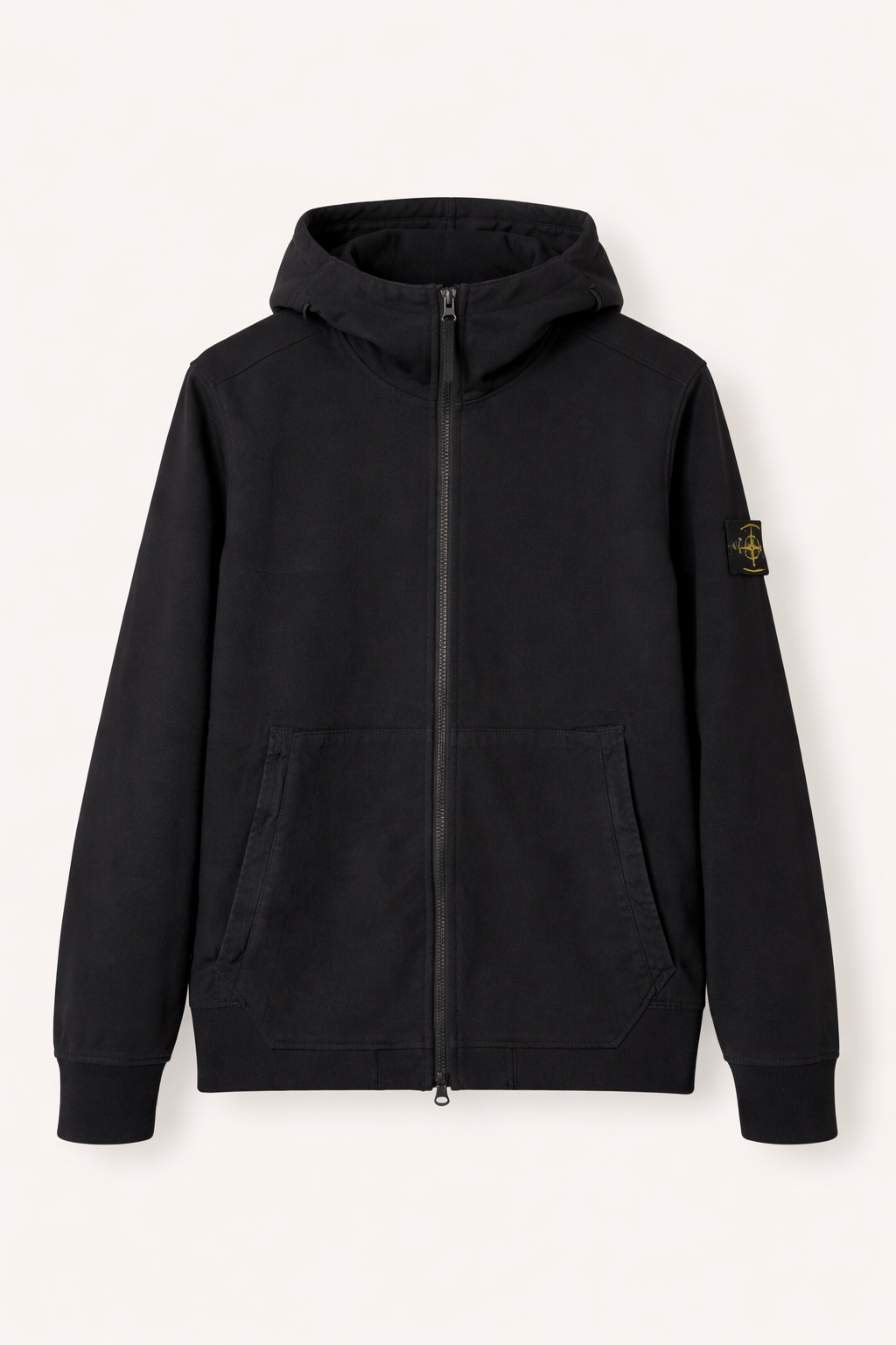 Pre-loved Stone Island Soft Shell Black Zip-Up Hoodie - Size M