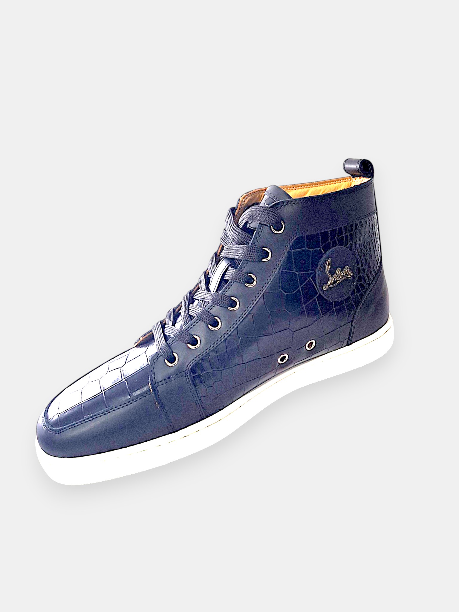 New Christian Louboutin Paris Boots, 45 Black Croc-Effect 