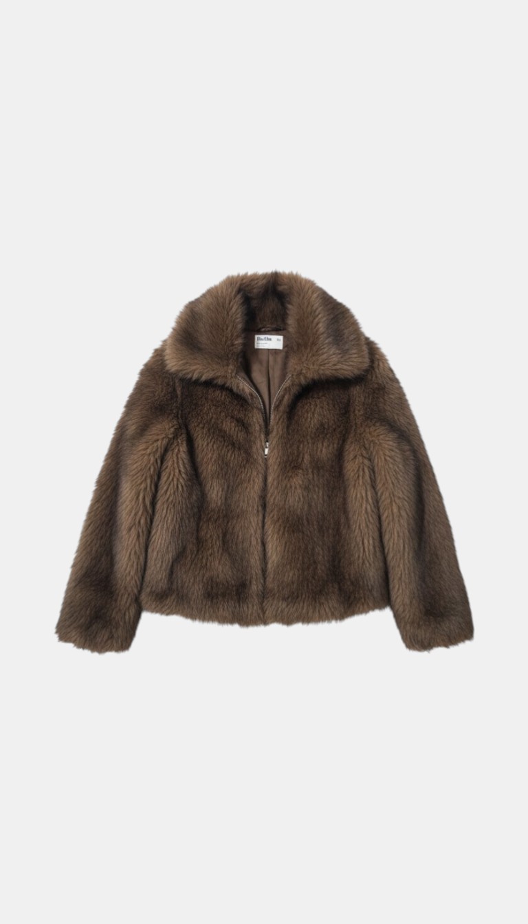 Rita Ora Brown Faux Fur Jacket - Size XS