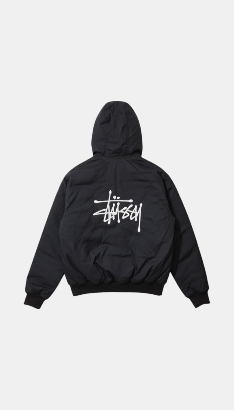 Gents New Stussy  Quilted Canvas Black Hooded Jacket Size S