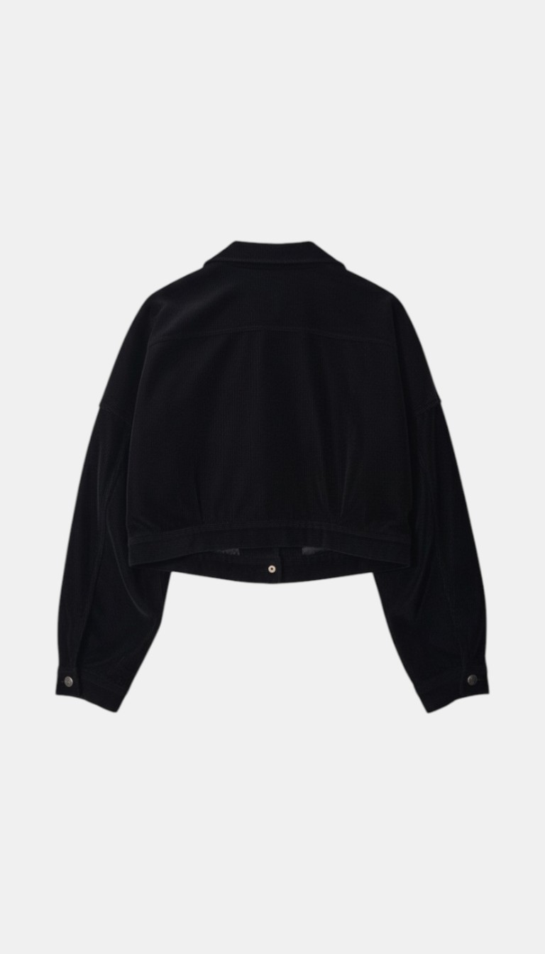 Pretty Little Thing Black Cropped Corduroy Jacket - Size 12