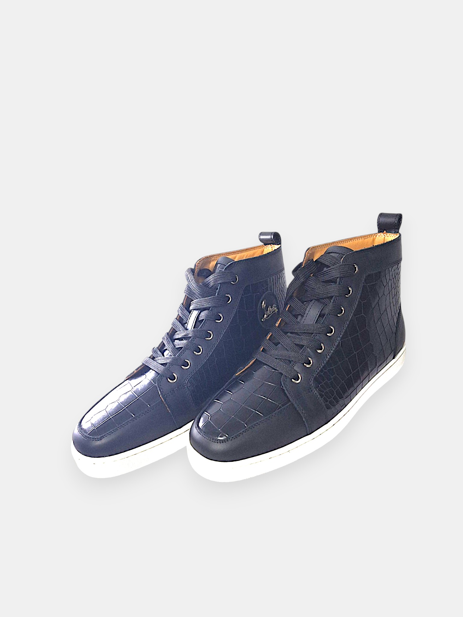 New Christian Louboutin Paris Boots, 45 Black Croc-Effect 