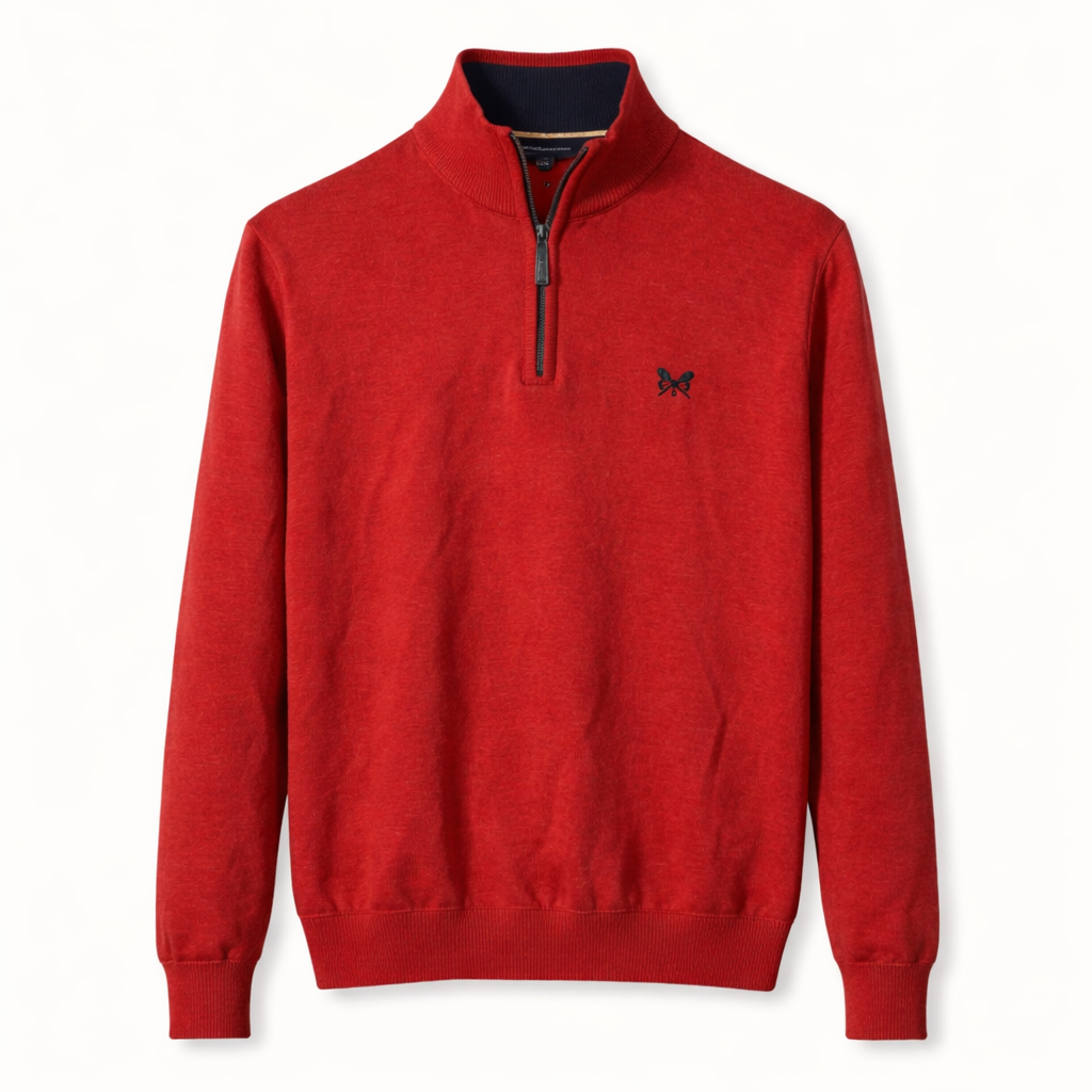 Pre-loved Crew Clothing  Red Quarter Zip Sweater - Size M