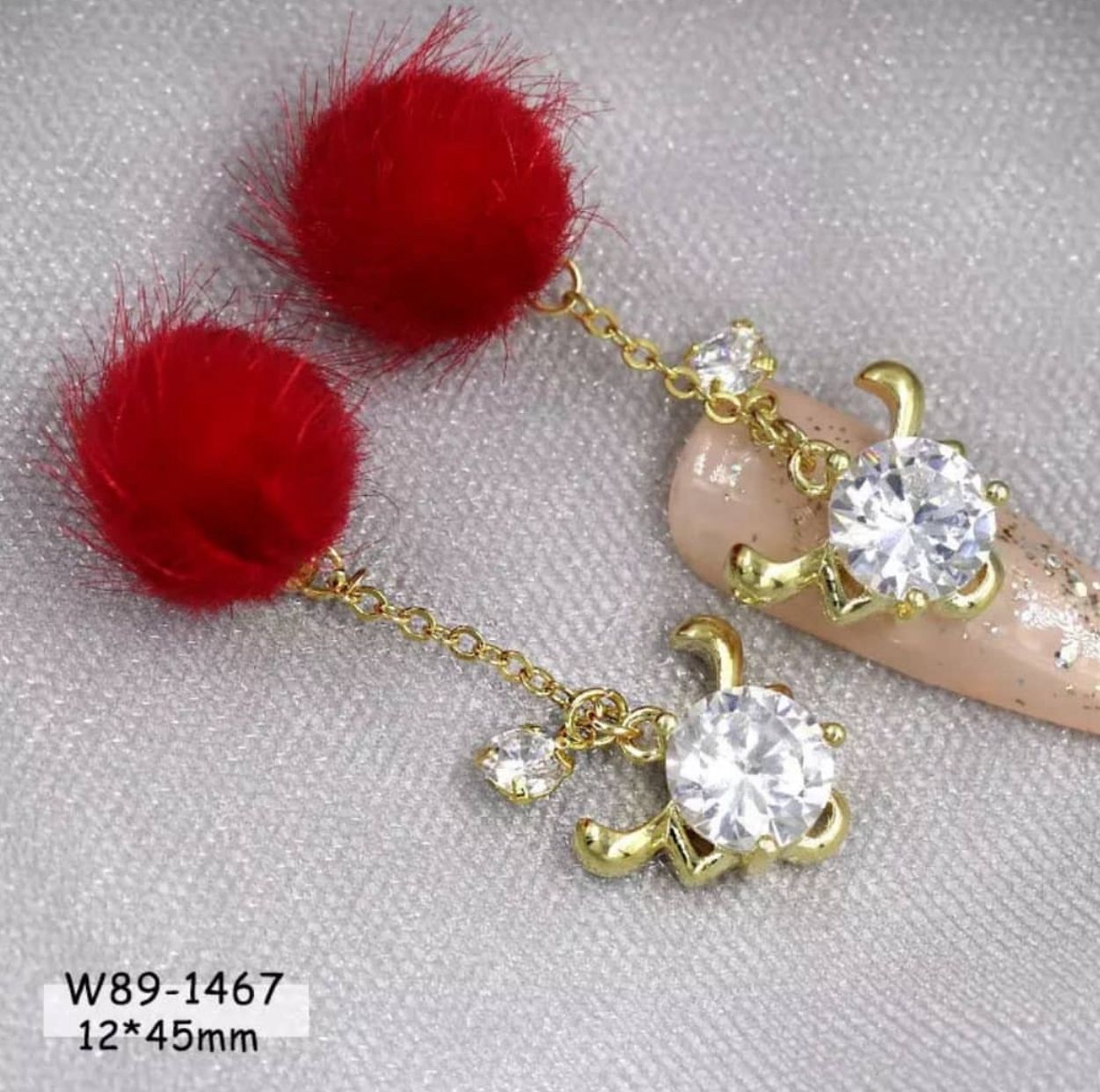 Pendientes Pompon Rojo y Cristal