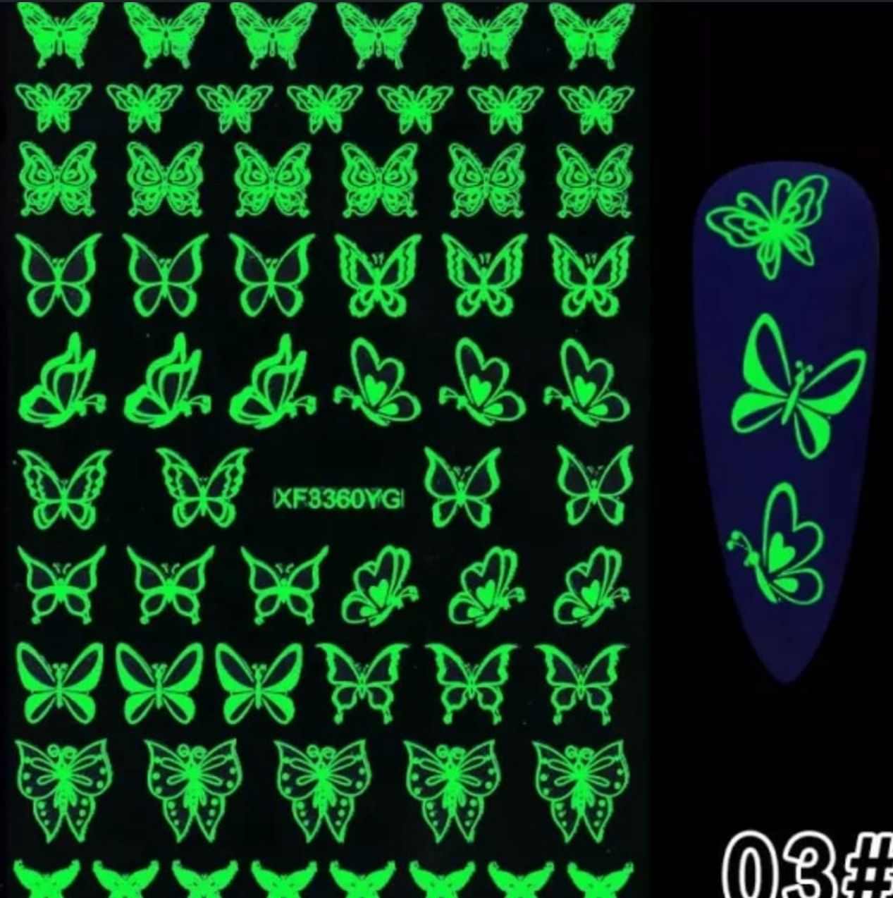 Stickers para Uñas Mariposas Fluorescentes