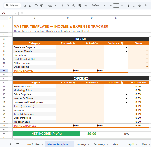 Income & Expense Tracker Spreadsheet