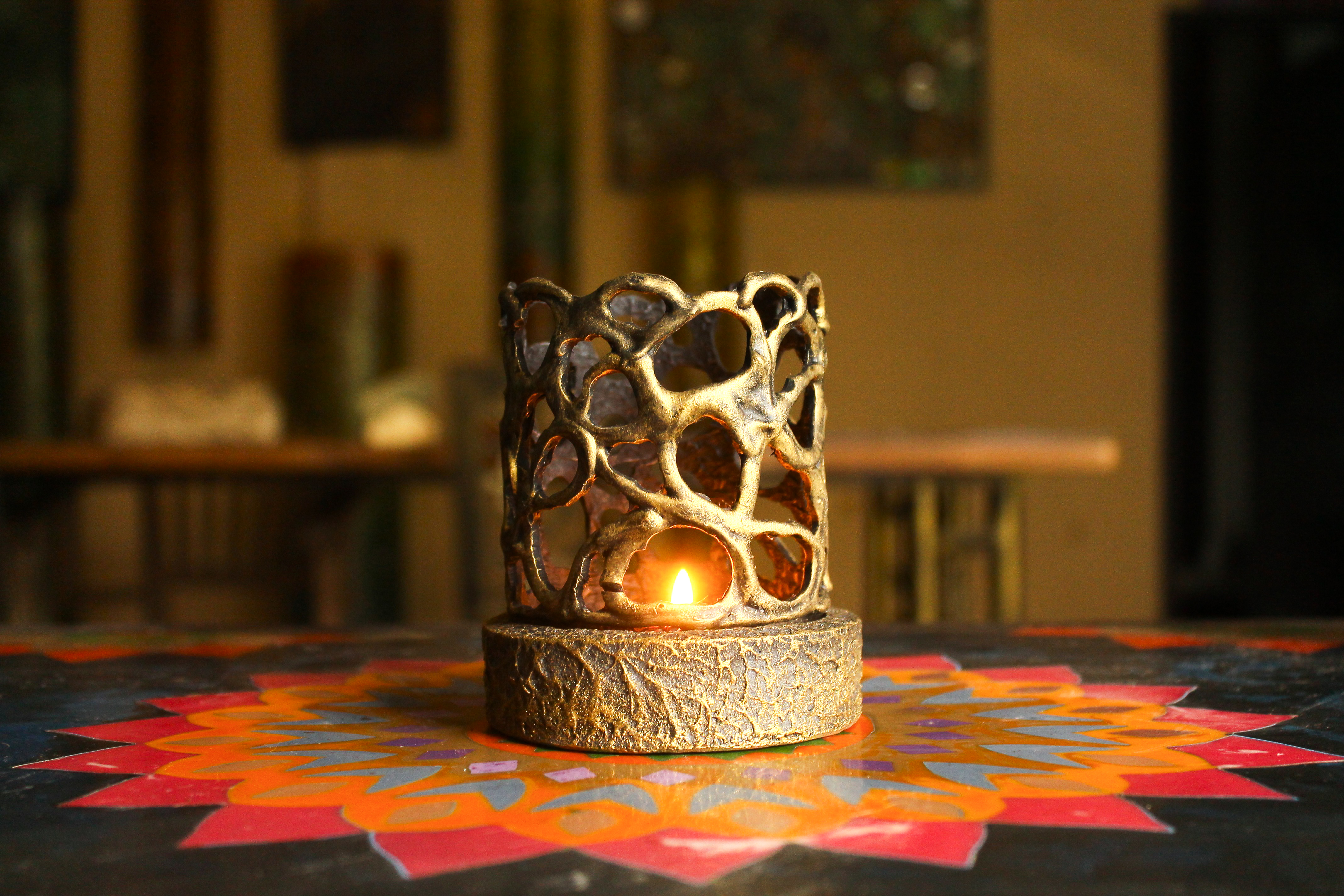 Candle Holder Krawang Motif Batik Tembaga