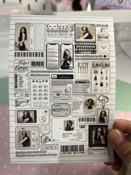 Black & white Karina sticker sheet